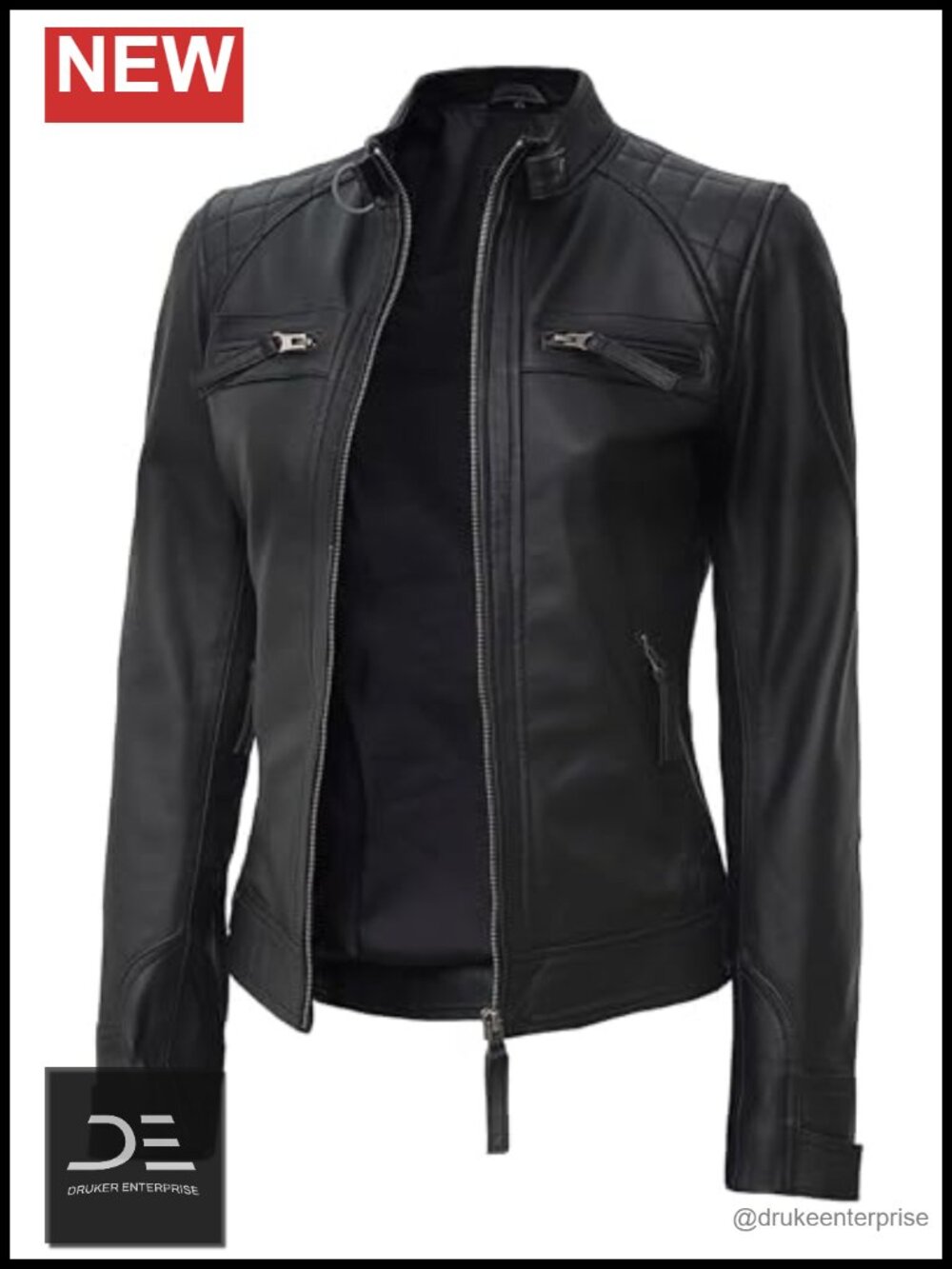 Genuine Lambskin Leather Jacket Women Quilted Cafe Racer Biker Style